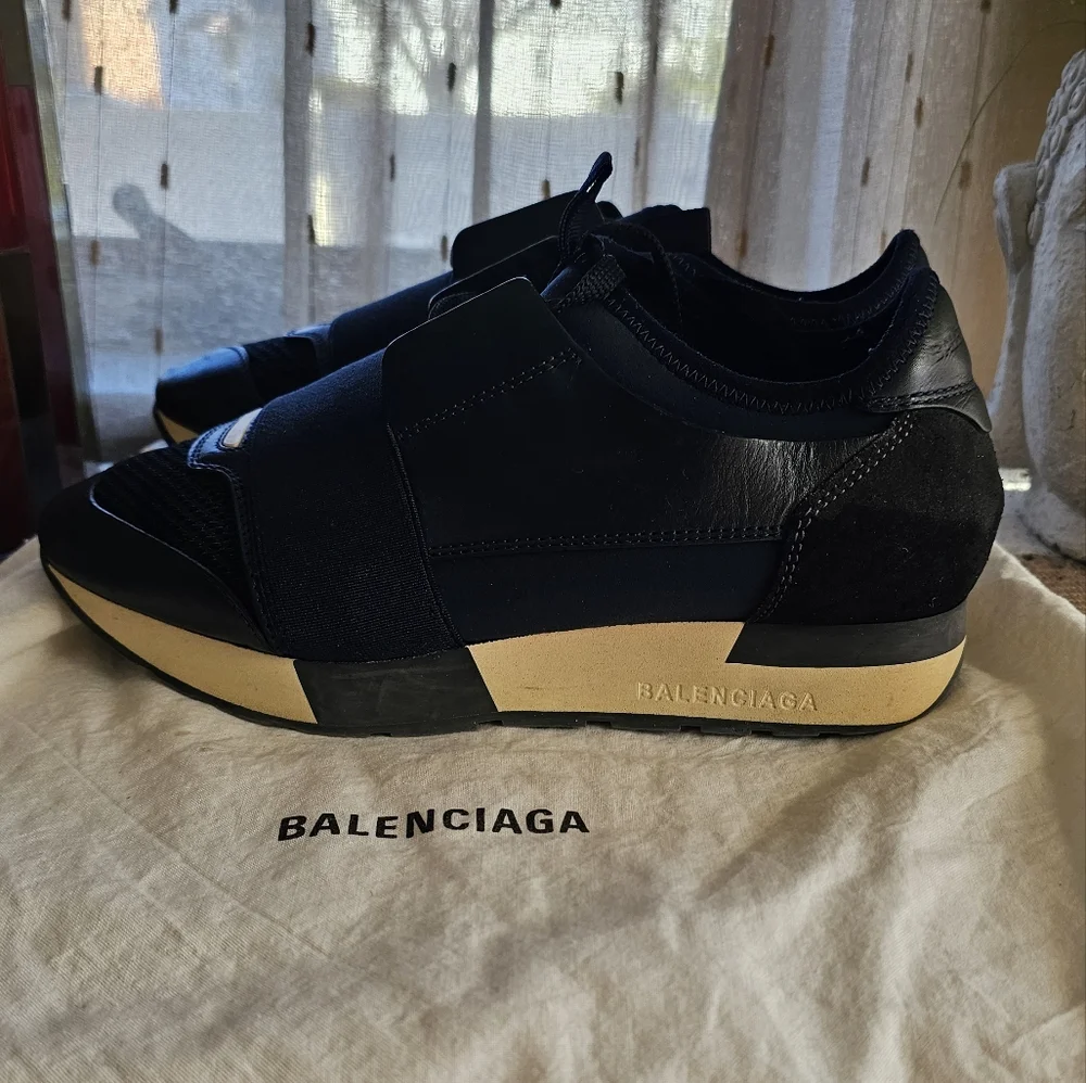 Balenciaga Blue Leather and Neoprene Race Runner Sneakers Size 36 - Picture 3 of 12